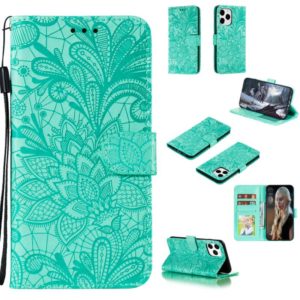 For iPhone 12 / 12 Pro Lace Flower Horizontal Flip Leather Case with Holder & Card Slots & Wallet & Photo Frame(Green) (OEM)