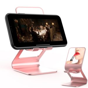 Universal Mobile Phone / Tablet PC Multifunctional Metal Desktop Stand with Makeup Mirror (Pink) (OEM)