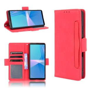 For Sony Xperia 10 III Skin Feel Calf Pattern Horizontal Flip Leather Case with Holder & Card Slots & Photo Frame(Red) (OEM)