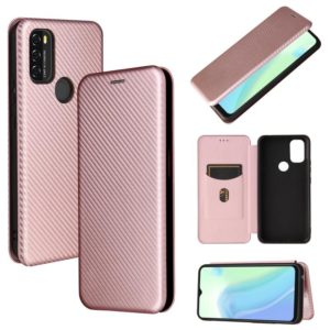 For Blackview A70 (2021) Carbon Fiber Texture Horizontal Flip TPU + PC + PU Leather Case with Card Slot(Pink) (OEM)