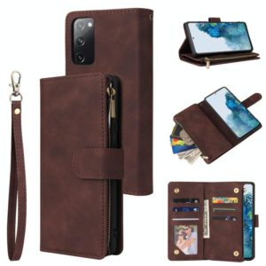 For Samsung Galaxy S20 FE 5G Zipper Wallet Bag Horizontal Flip PU Leather Case with Holder & 9 Card Slots & Wallet & Lanyard & Photo Frame(Coffee) (OEM)