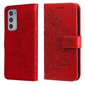 For Motorola Edge 20 7-petal Flowers Embossing Horizontal Flip Leather Phone Case with Holder & Card Slots(Red) (OEM)