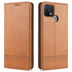 For OPPO A15 AZNS Magnetic Calf Texture Horizontal Flip Leather Case with Card Slots & Holder & Wallet(Light Brown) (AZNS) (OEM)