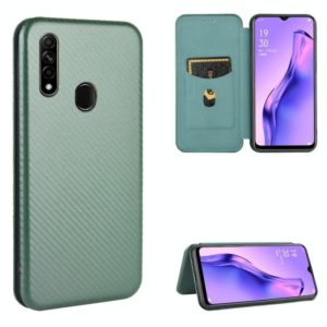 For OPPO A8 / A31 (2020) Carbon Fiber Texture Horizontal Flip TPU + PC + PU Leather Case with Card Slot(Green) (OEM)