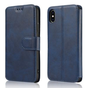 For iPhone X / XS Calf Texture Magnetic Buckle Horizontal Flip Leather Case with Holder & Card Slots & Wallet & Photo Frame(Blue) (OEM)