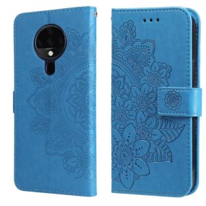 For Tecno Spark 6 7-petal Flowers Embossing Pattern Horizontal Flip PU Leather Case with Holder & Card Slots & Wallet & Photo Frame(Blue) (OEM)