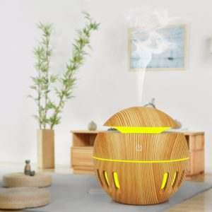 Wood Grain USB Hollowed-out Humidifier Seven Color Aromatherapy Lamp Automatic Alcohol Sprayer with Remote Control(Light Brown-3) (OEM)