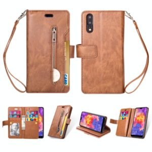 For Huawei P20 Multifunctional Zipper Horizontal Flip Leather Case with Holder & Wallet & 9 Card Slots & Lanyard(Brown) (OEM)