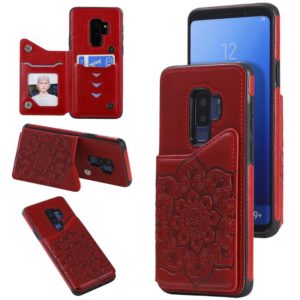 For Samsung Galaxy S9 Plus Flower Embossing Pattern Shockproof Protective Case with Holder & Card Slots & Photo Frame(Red) (OEM)