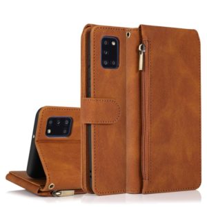 For Samsung Galaxy A31 Skin-feel Crazy Horse Texture Zipper Wallet Bag Horizontal Flip Leather Case with Holder & Card Slots & Wallet & Lanyard(Brown) (OEM)