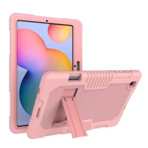 Contrast Color Robot Shockproof Silicone + PC Protective Case with Holder For Samsung Galaxy Tab S6 Lite P610(Rose Gold) (OEM)