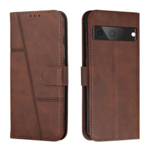 For Google Pixel 7 Stitching Calf Texture Buckle Leather Phone Case(Brown) (OEM)