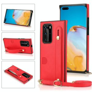 For Huawei P40 Wrist Strap PU+TPU Shockproof Protective Case with Crossbody Lanyard & Holder & Card Slot(Red) (OEM)