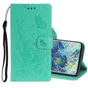 For Samsung Galaxy A31 Pressed Printing Butterfly Pattern Horizontal Flip Leather Case with Holder & Card Slots(Green) (OEM)