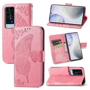 For vivo X60 Pro Butterfly Love Flowers Embossed Horizontal Flip Leather Case with Holder & Card Slots & Wallet & Lanyard(Pink) (OEM)