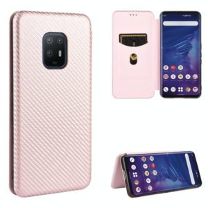 For Fujitsu Arrows 5G (F-51A) Carbon Fiber Texture Horizontal Flip TPU + PC + PU Leather Case with Card Slot(Pink) (OEM)