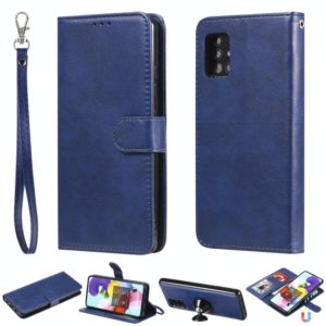 For Samsung Galaxy A51 5G 2 in 1 Solid Color Detachable PU Leather Case with Card Slots & Magnetic Holder & Photo Frame & Wallet & Strap(Blue) (OEM)