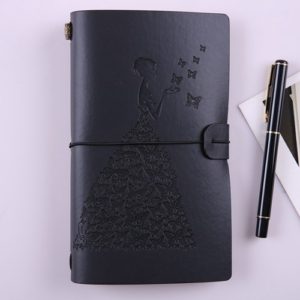 BSD020 Pretty Butterfly Lady Vintage Travelers Notebook Diary Notepad PU Leather Literature Journal Planners School Stationery(Black) (OEM)