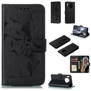 For Huawei Mate 30 Feather Pattern Litchi Texture Horizontal Flip Leather Case with Holder & Wallet & Card Slots(Black) (OEM)