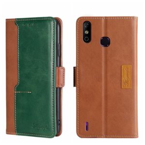 For Infinix Smart 4 X653 Contrast Color Side Buckle Leather Phone Case(Light Brown + Green) (OEM)