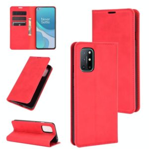 For OnePlus 8T Retro-skin Business Magnetic Suction Leather Case with Holder & Card Slots & Wallet(Red) (OEM)