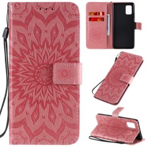 For Samsung Galaxy A71 5G Embossed Sunflower Pattern Horizontal Flip PU Leather Case with Holder & Card Slots & Wallet & Lanyard(Pink) (OEM)