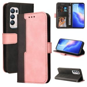 For OPPO Reno5 Pro+ 5G / Find X3 Neo Business Stitching-Color Horizontal Flip PU Leather Case with Holder & Card Slots & Photo Frame & Lanyard(Pink) (OEM)