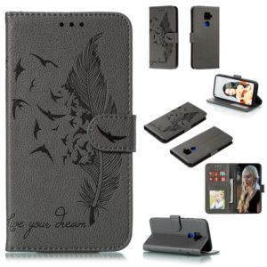 For Huawei Mate 30 Lite / nova 5i Pro Feather Pattern Litchi Texture Horizontal Flip Leather Case with Holder & Wallet & Card Slots(Gray) (OEM)