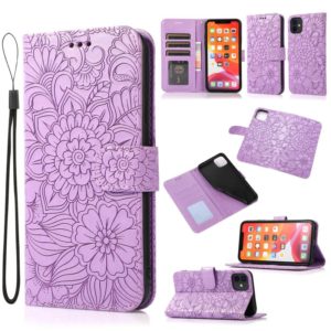 For iPhone 11 Skin Feel Embossed Sunflower Horizontal Flip Leather Case with Holder & Card Slots & Wallet & Lanyard (Purple) (OEM)