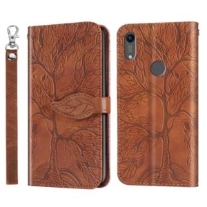 For Huawei Y6 (2019) Life of Tree Embossing Pattern Horizontal Flip Leather Case with Holder & Card Slot & Wallet & Photo Frame & Lanyard(Brown) (OEM)