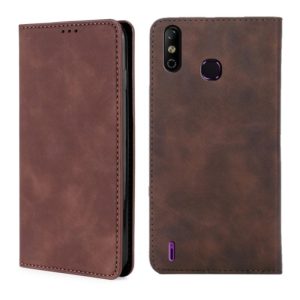 For Infinix Smart 4 X653 Skin Feel Magnetic Horizontal Flip Leather Case with Holder & Card Slots(Dark Brown) (OEM)