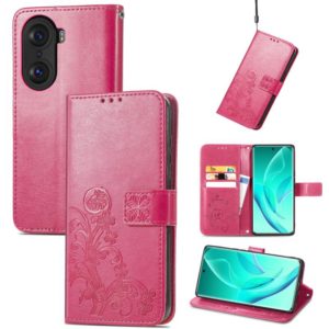 For Honor 60 Pro Four-leaf Clasp Embossed Buckle Leather Phone Case(Magenta) (OEM)