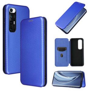 For Xiaomi Mi 10S Carbon Fiber Texture Horizontal Flip TPU + PC + PU Leather Case with Card Slot(Blue) (OEM)