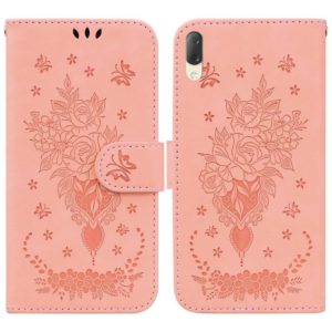 For Sony Xperia L3 Butterfly Rose Embossed Leather Phone Case(Pink) (OEM)