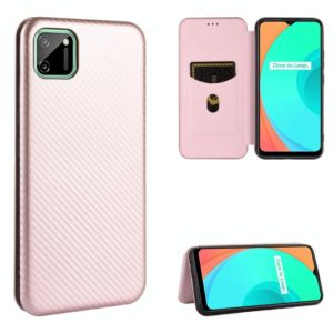 For OPPO Realme C11 Carbon Fiber Texture Horizontal Flip TPU + PC + PU Leather Case with Card Slot(Pink) (OEM)