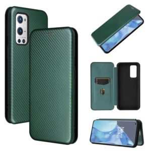 For OnePlus 9 Pro Carbon Fiber Texture Horizontal Flip TPU + PC + PU Leather Case with Card Slot(Green) (OEM)