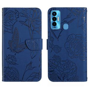 For Tecno Camon 18i HT03 Skin Feel Butterfly Embossed Flip Leather Phone Case(Blue) (OEM)