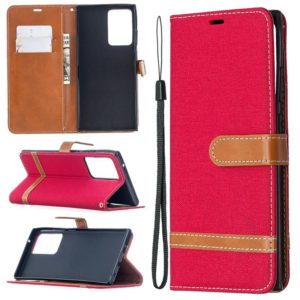 For Samsung Galaxy Note20 Ultra Color Matching Denim Texture Horizontal Flip Leather Case with Holder & Card Slots & Wallet & Lanyard(Red) (OEM)