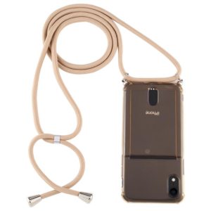 For iPhone XR Transparent TPU Protective Case with Lanyard & Card Slot(Gold) (OEM)