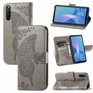 For Sony Xperia 10 III Butterfly Love Flowers Embossed Horizontal Flip Leather Case with Holder & Card Slots & Wallet & Lanyard(Grey) (OEM)