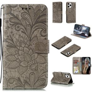 For iPhone 12 Pro Max Lace Flower Horizontal Flip Leather Case with Holder & Card Slots & Wallet & Photo Frame(Grey) (OEM)