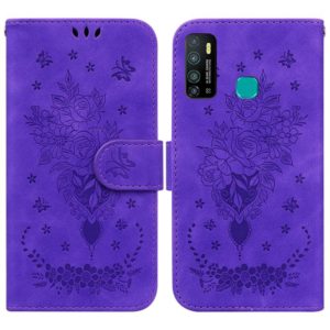 For Tecno Camon 15 Butterfly Rose Embossed Leather Phone Case(Purple) (OEM)