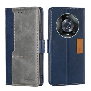 For Honor Magic4 Pro Contrast Color Side Buckle Leather Phone Case(Blue + Grey) (OEM)
