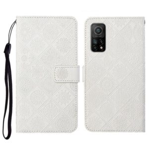 For Xiaomi Mi 10T 5G Ethnic Style Embossed Pattern Horizontal Flip Leather Case with Holder & Card Slots & Wallet & Lanyard(White) (OEM)