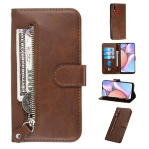 For Galaxy A10s Fashion Calf Texture Zipper Horizontal Flip PU Leather Case, with Holder & Card Slots & Wallet(Brown) (OEM)