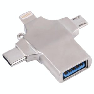 4 in 1 8 Pin + Micro USB + USB-C / Type-C to USB Metal Card Reader (OEM)