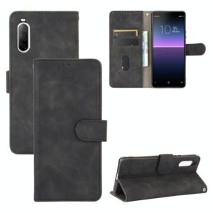 For Sony Xperia 10 II Solid Color Skin Feel Magnetic Buckle Horizontal Flip Calf Texture PU Leather Case with Holder & Card Slots & Wallet(Black) (OEM)