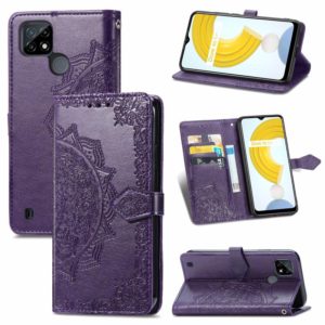 For OPPO Realme C21 Mandala Flower Embossed Horizontal Flip Leather Case with Holder & Three Card Slots & Wallet & Lanyard(Purple) (OEM)