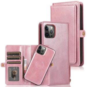 For iPhone 12 / 12 Pro Multiple Card Slots Detachable Magnetic Horizontal Flip Leather Case with Card Slots & Holder & Wallet(Rose Gold) (OEM)
