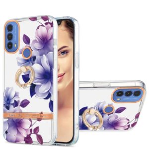 For Motorola Moto E20 / E30 / E40 Ring IMD Flowers TPU Phone Case(Purple Begonia) (OEM)